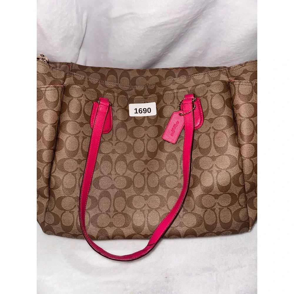 Coach Signature Canvas Baby Bag Diaper Tote Khaki Pink F35414
